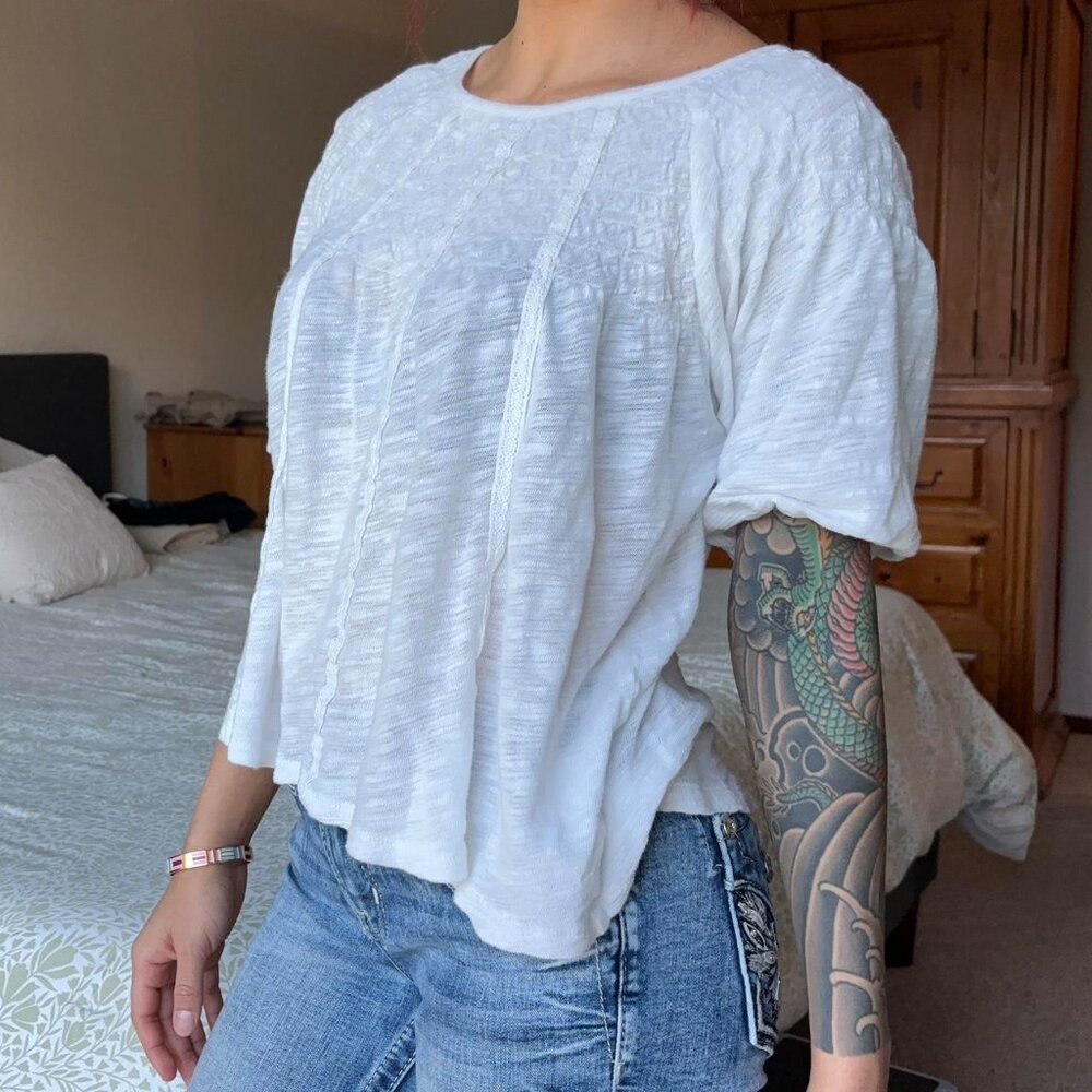Anthropologie Meadow Rue Womens ExtraSmall Blouse Top Embroidered in White - Picture 7 of 8